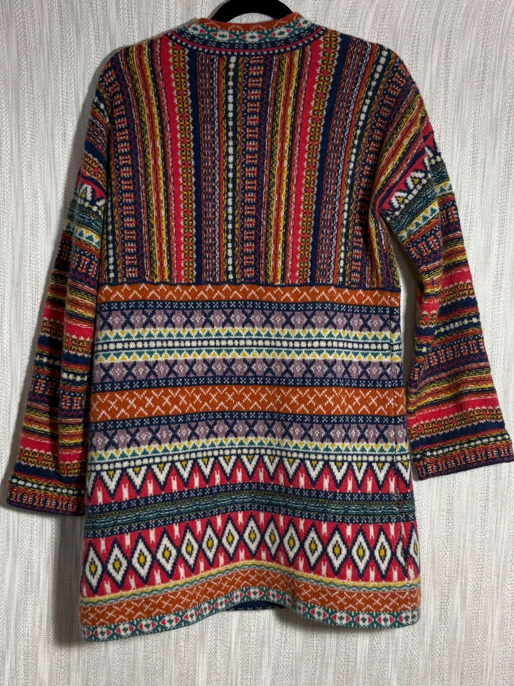 Moth Multicolor Striped & Fair Isle Knit Coat - Navy, Red, Orange, Green, Pink - Picture 3 of 3